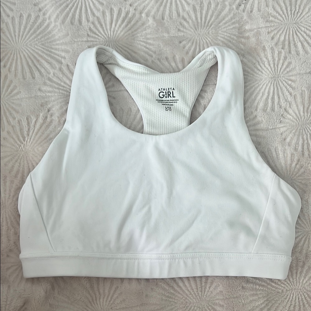 Athleta White Racerback Sports Bra Moisture-Wicking